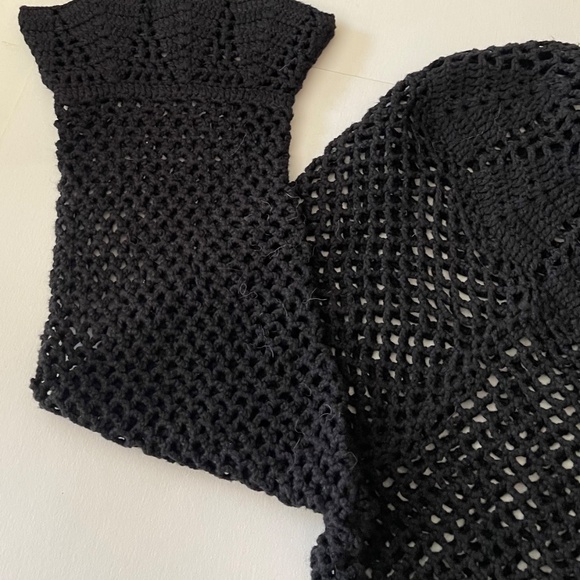 INC International Concepts Open Knit Crochet Black Ruffle Hem Cardigan M - Picture 6 of 15